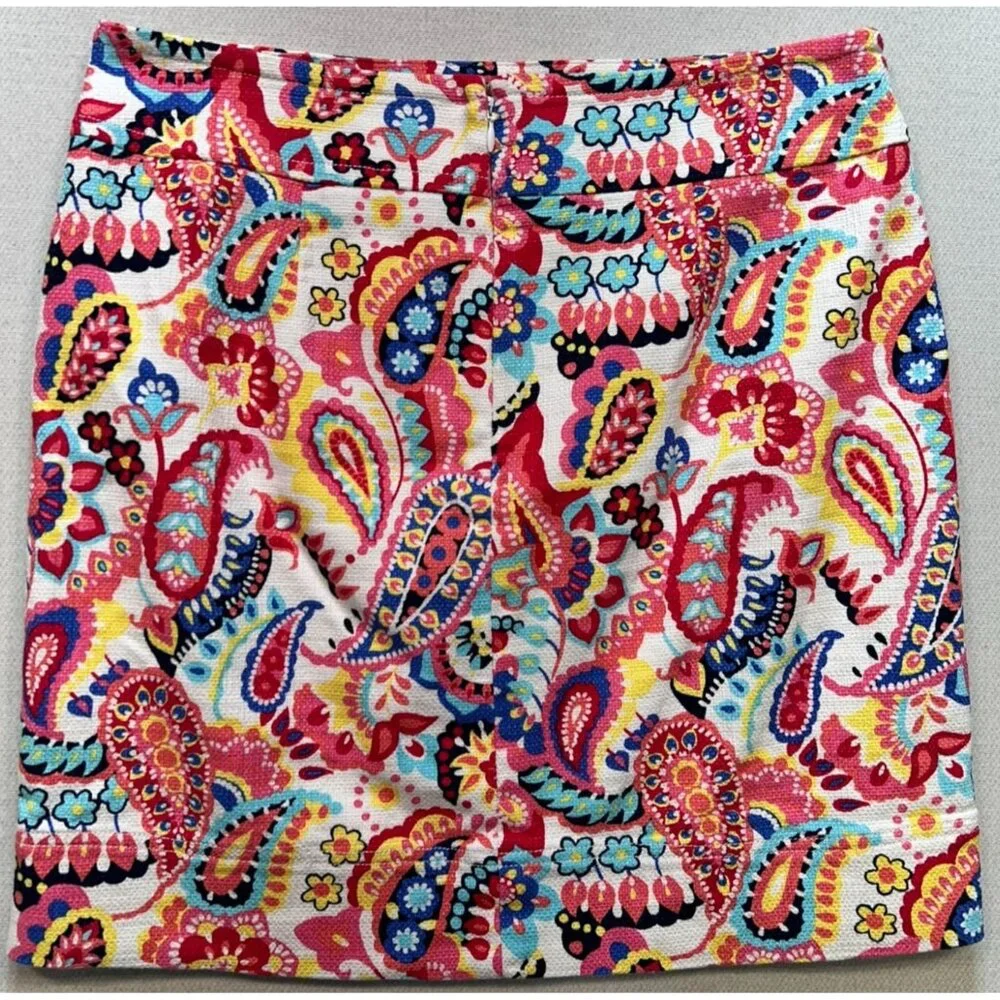 Talbots Women's Cotton Pencil Skirt Flat Front Sz 8p Multicolor Paisley Back Zip - Picture 2 of 11